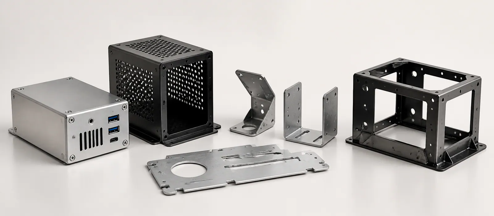 Lineup of custom fabricated sheet metal enclosures and brackets